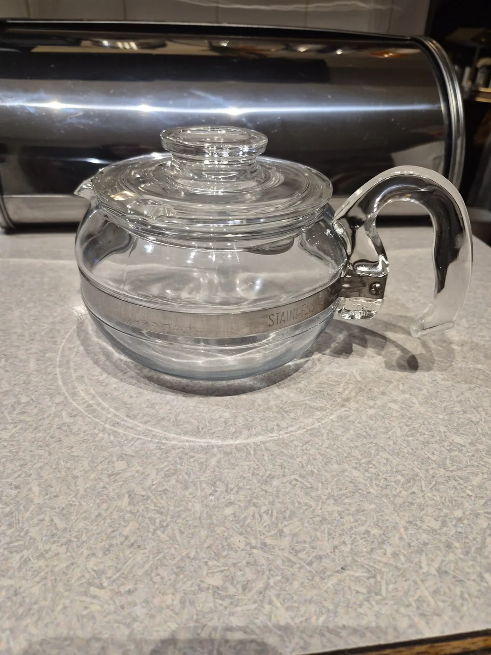 Clear Glass Teapot with Silver Band - Home Kitchen